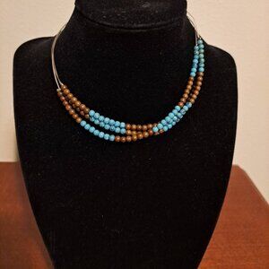 Handmade Turquoise and Brown Beaded 16.5" Adjustable Necklace